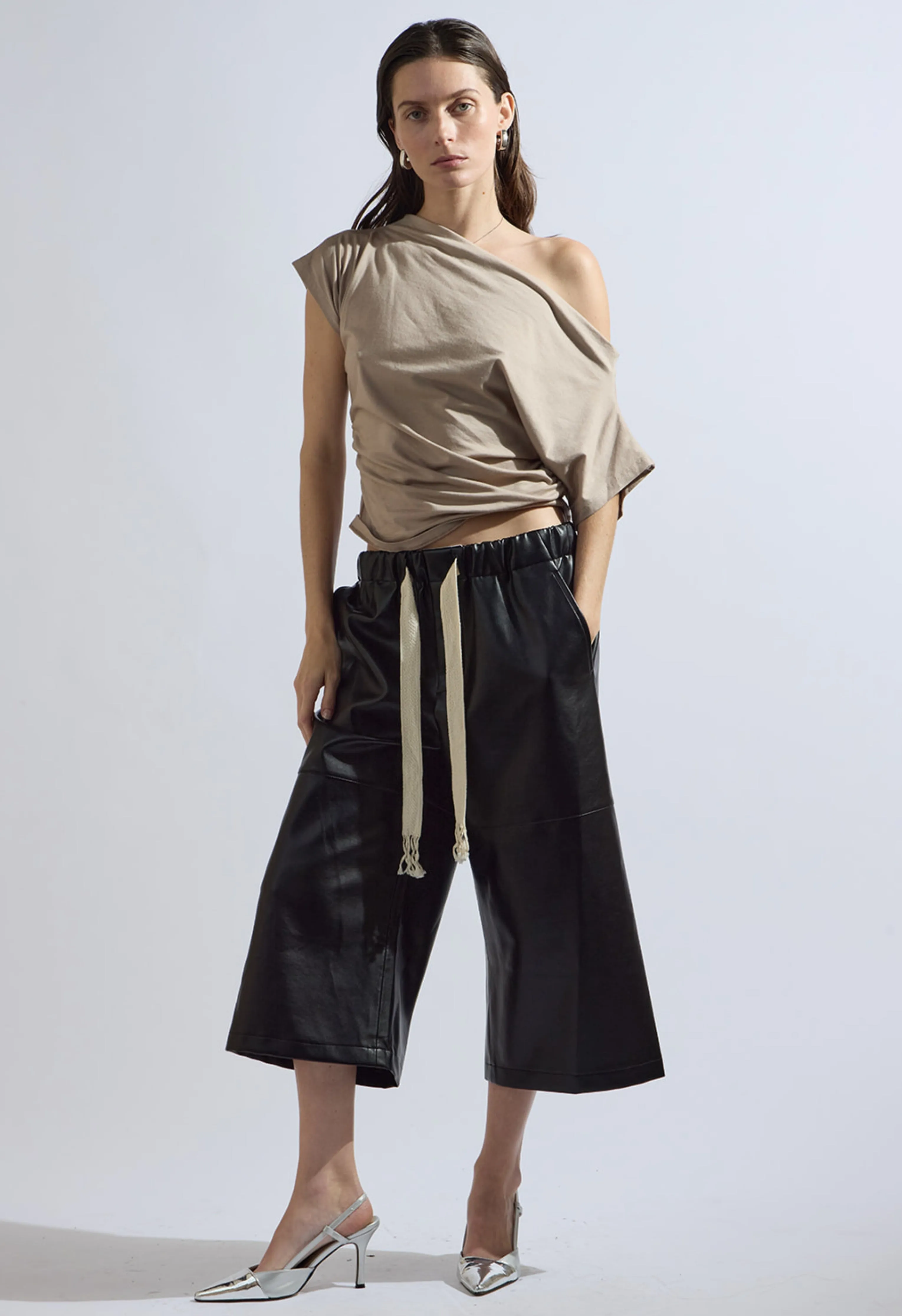 Azilia Vegan Leather Wide Leg Cropped Pants