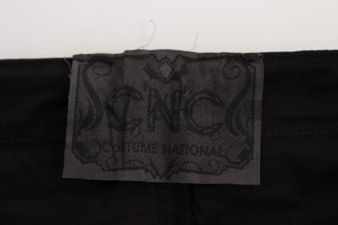 Black Cotton Slim Fit Cropped Jeans