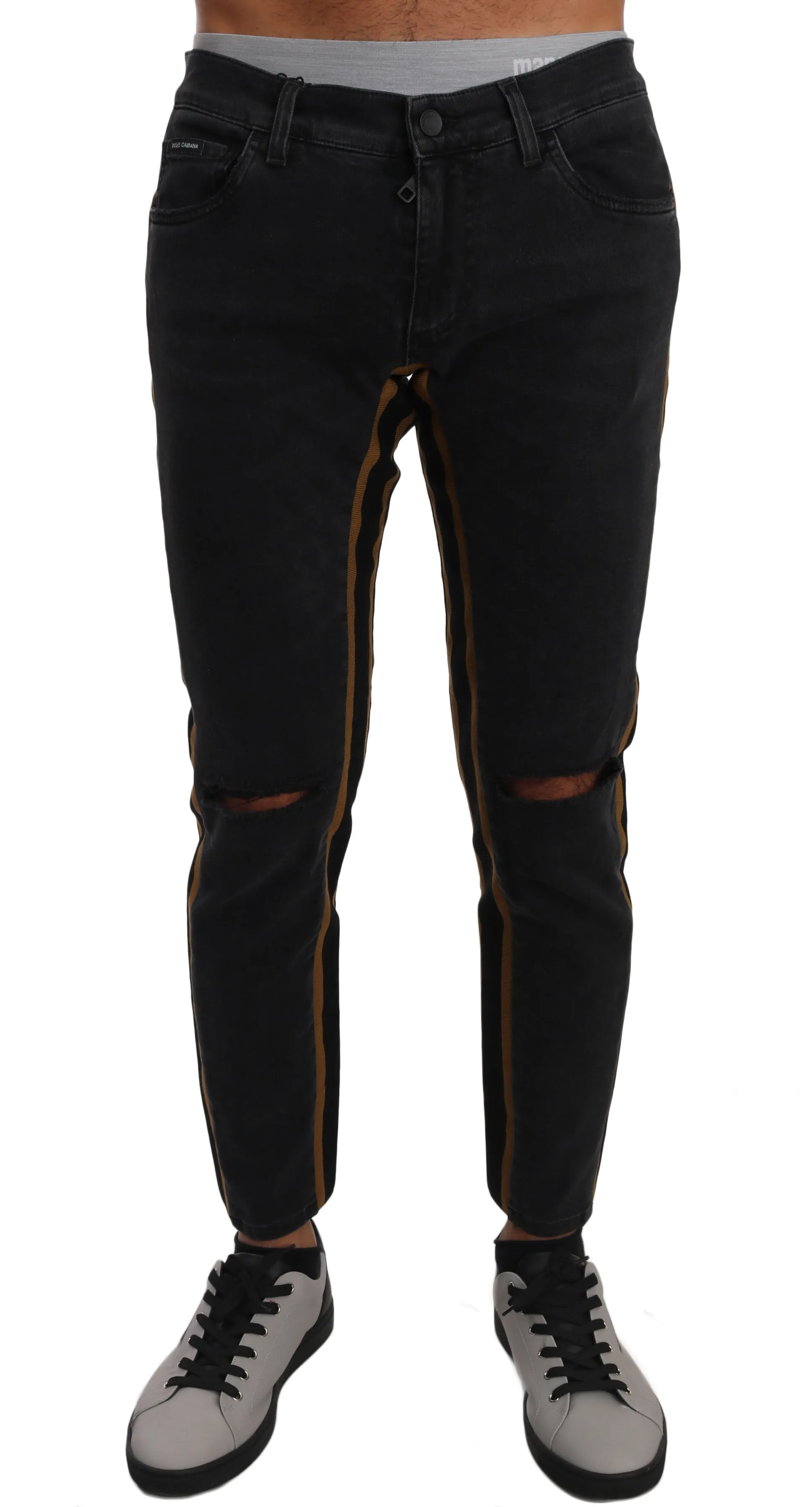 Black Stretch CLASSIC Stripe Logo Jeans Pants