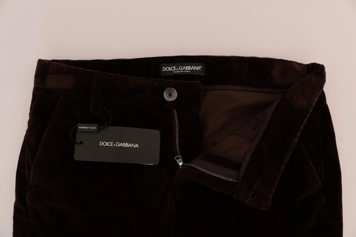 Brown Corduroy Cotton Cropped Jeans