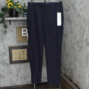 Calvin Klein X-Fit Extra-Slim Fit Navy Windowpane Pants Navy Plaid Blue 36x34