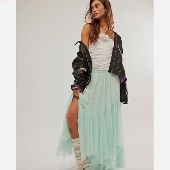 Free People One Clover Maxi Skirt mint Green NWOT