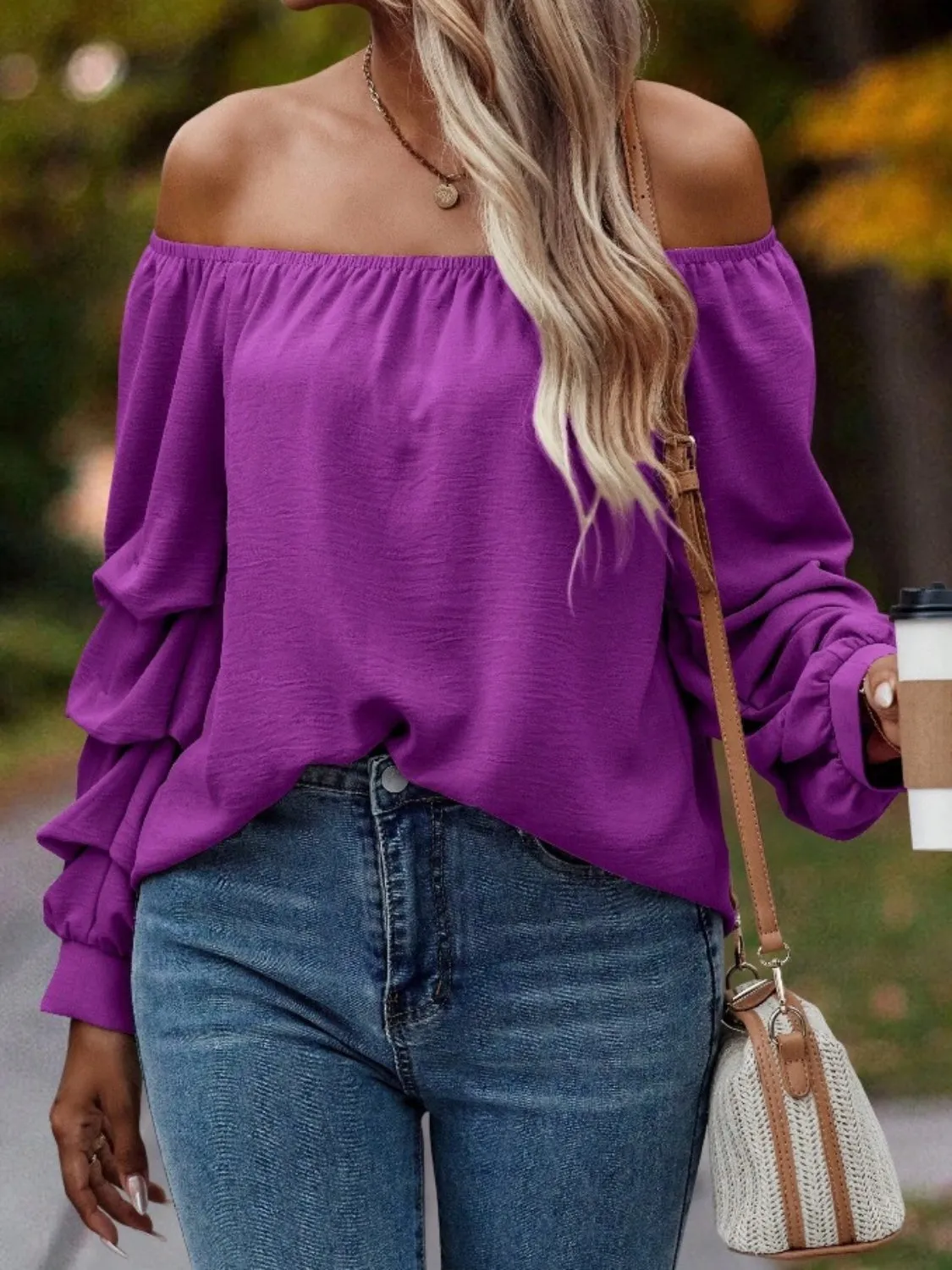 Georgia Ruched Off-Shoulder Long Sleeve Blouse