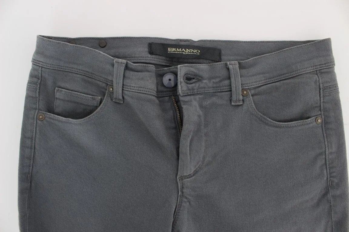 Gray Cotton Blend Slim Fit Jeans