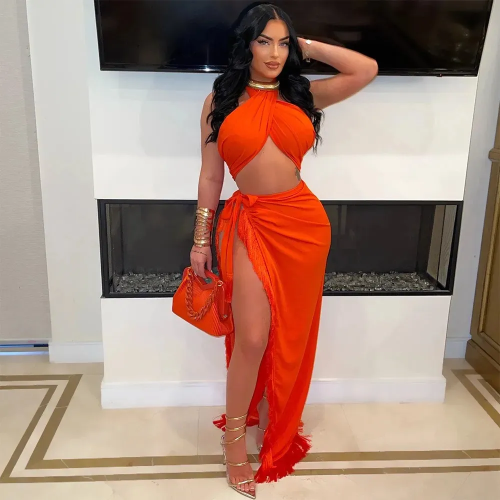 High Slit Tassel Two-Piece Set