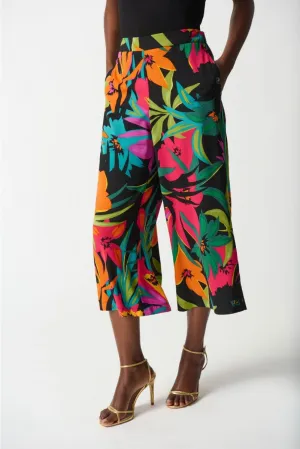 Joseph Ribkoff Black/Multi Floral Print Pull On Culotte Pants 242211