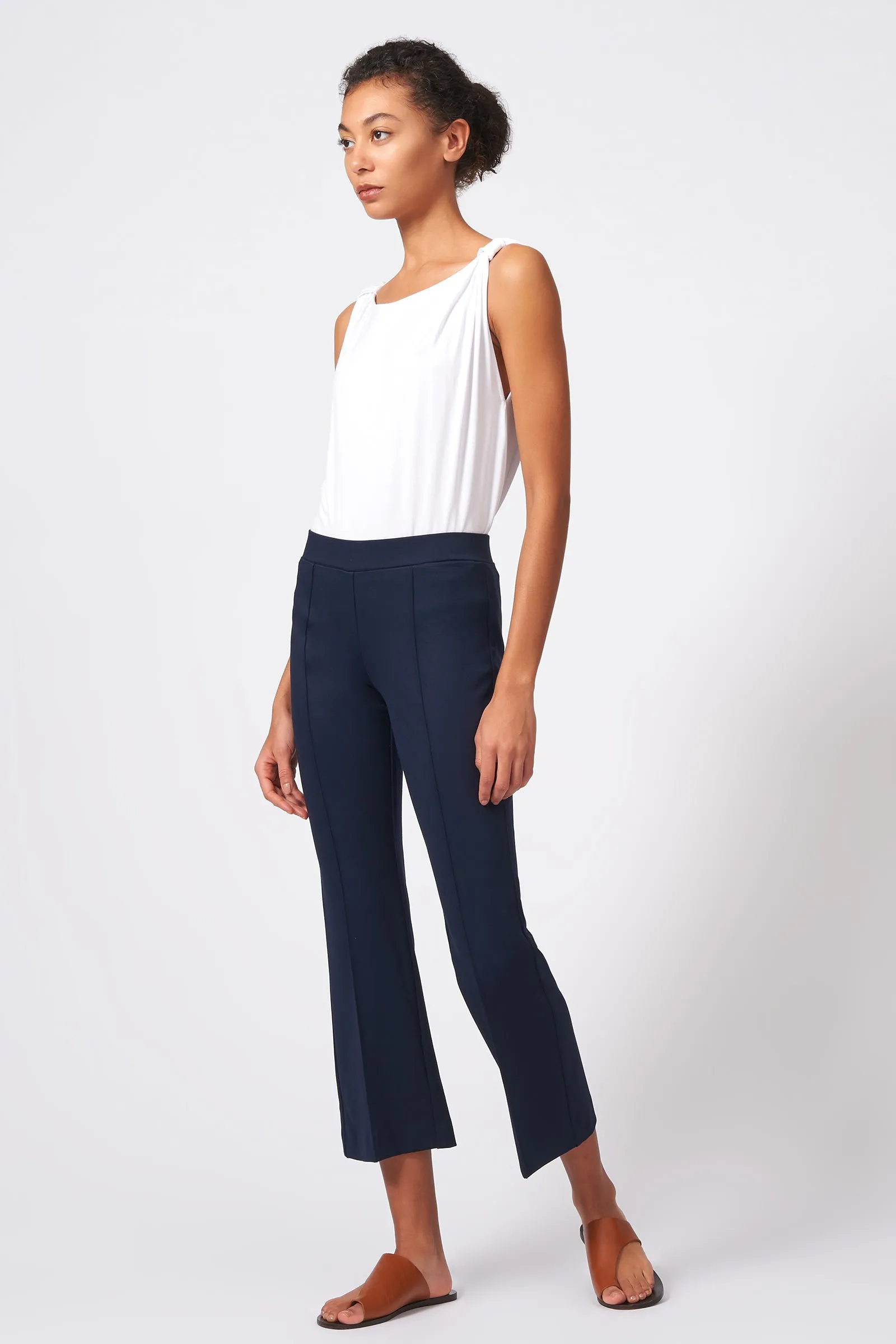 Pintuck Crop Flare - Navy