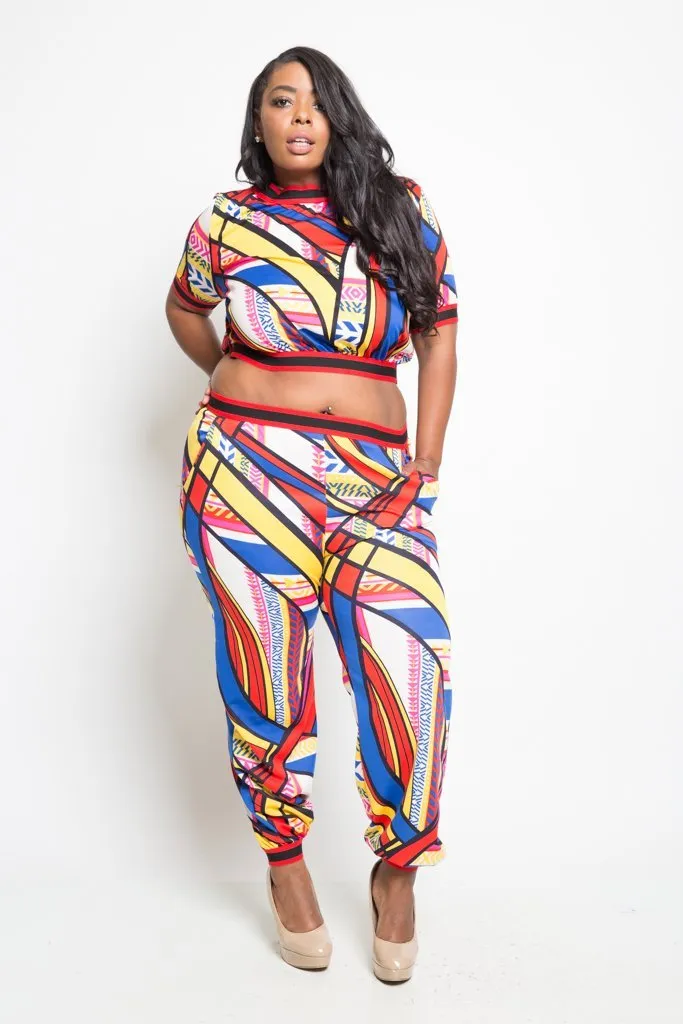 Plus Size Colorful 2-Piece Cropped Jogger Set