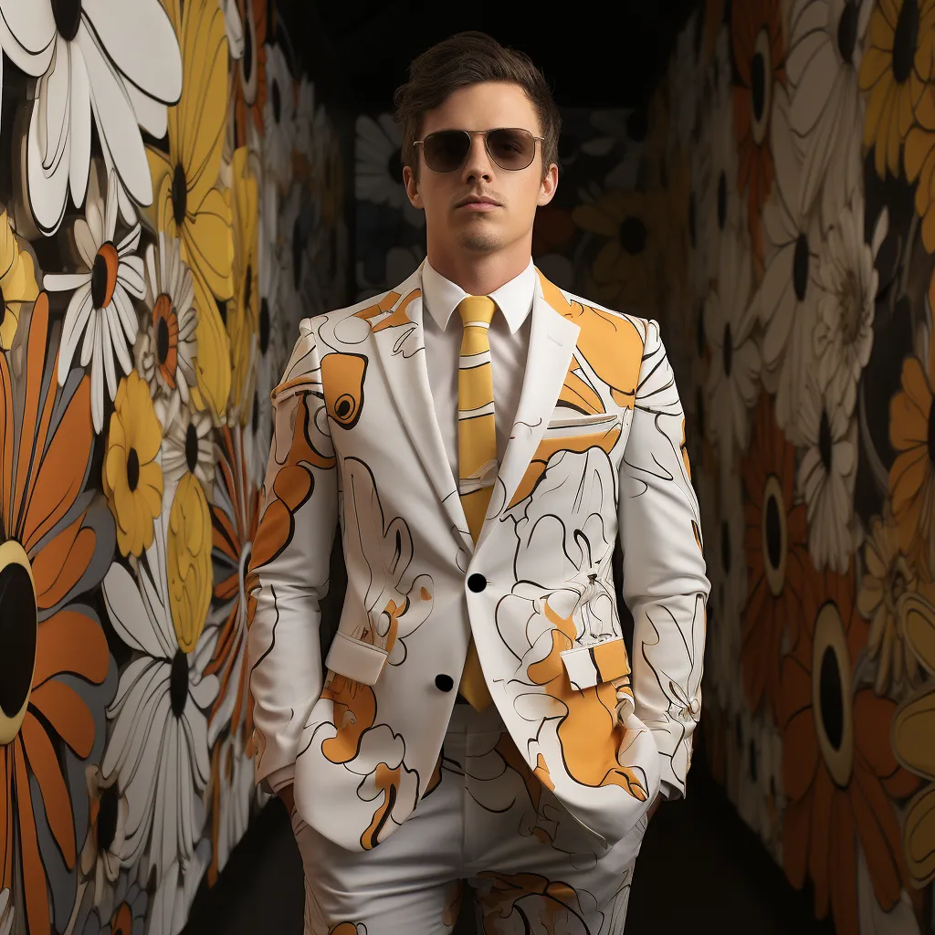 Rulercosplay Mens 2 Piece Print Suit Floral Party Dress Jacket Slim 2 Button Blazer Pants For Christmas Party