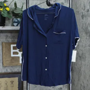 Stars Above Beautifully Soft Floral Print Collar Pajama Shirt 31KM8 Navy Blue XL