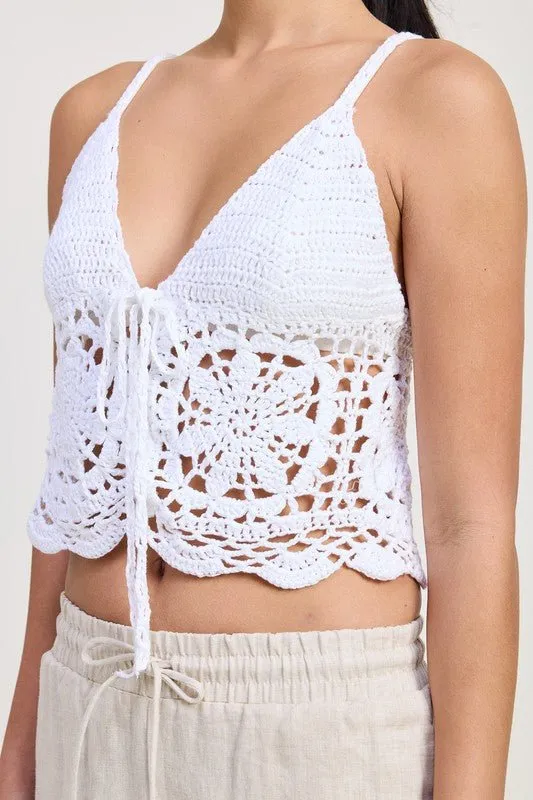 White Crochet Tie Top
