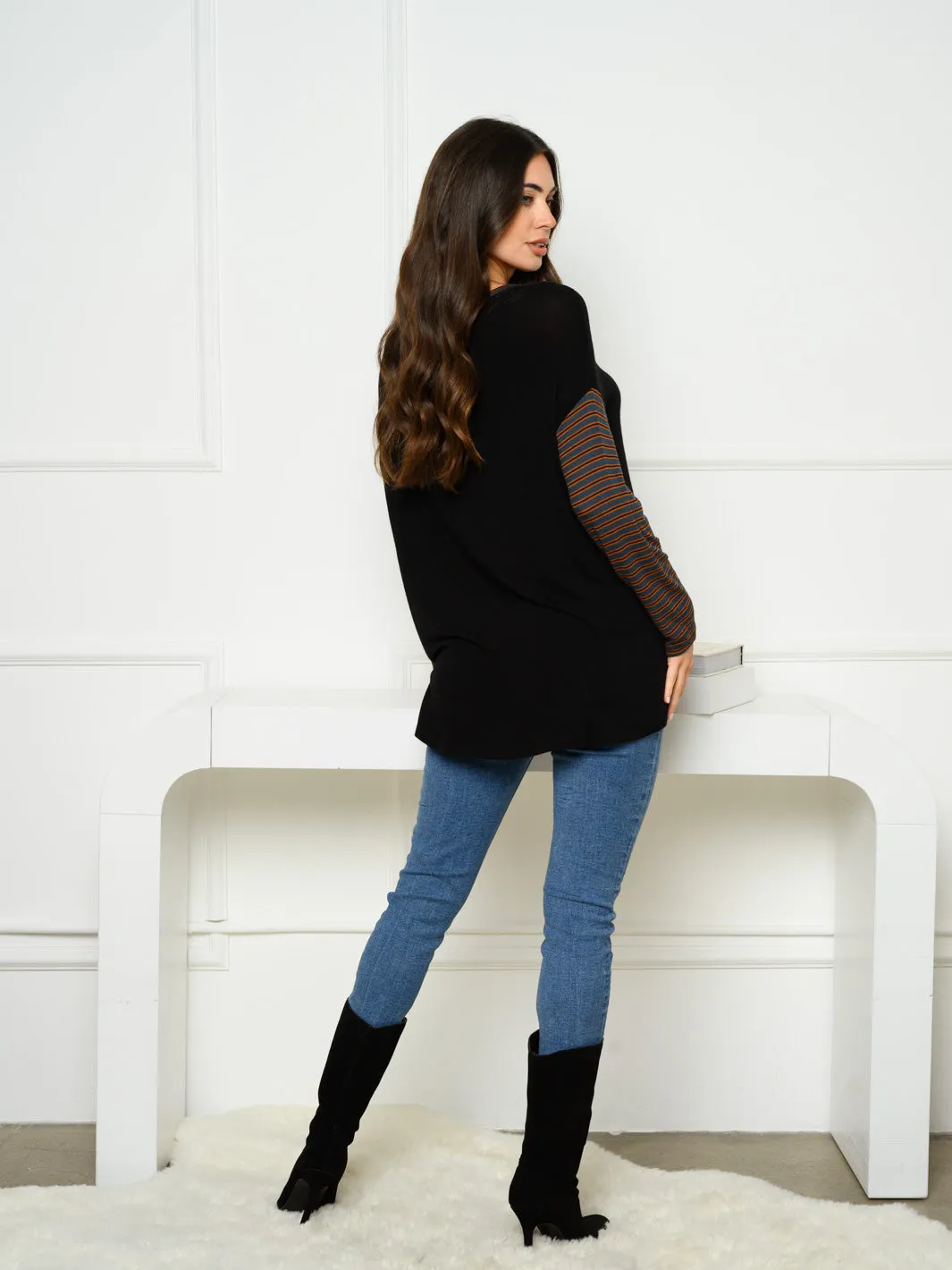 WOMEN'S LONG SLEEVE V-NECK LACE UP TUNIC TOP