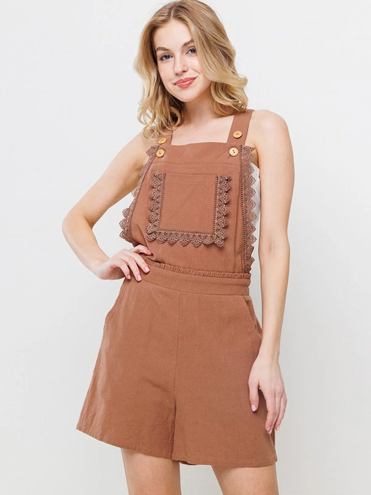 WOMEN'S SLEEVELESS POCKETS TRIM DETAILED OVERALL